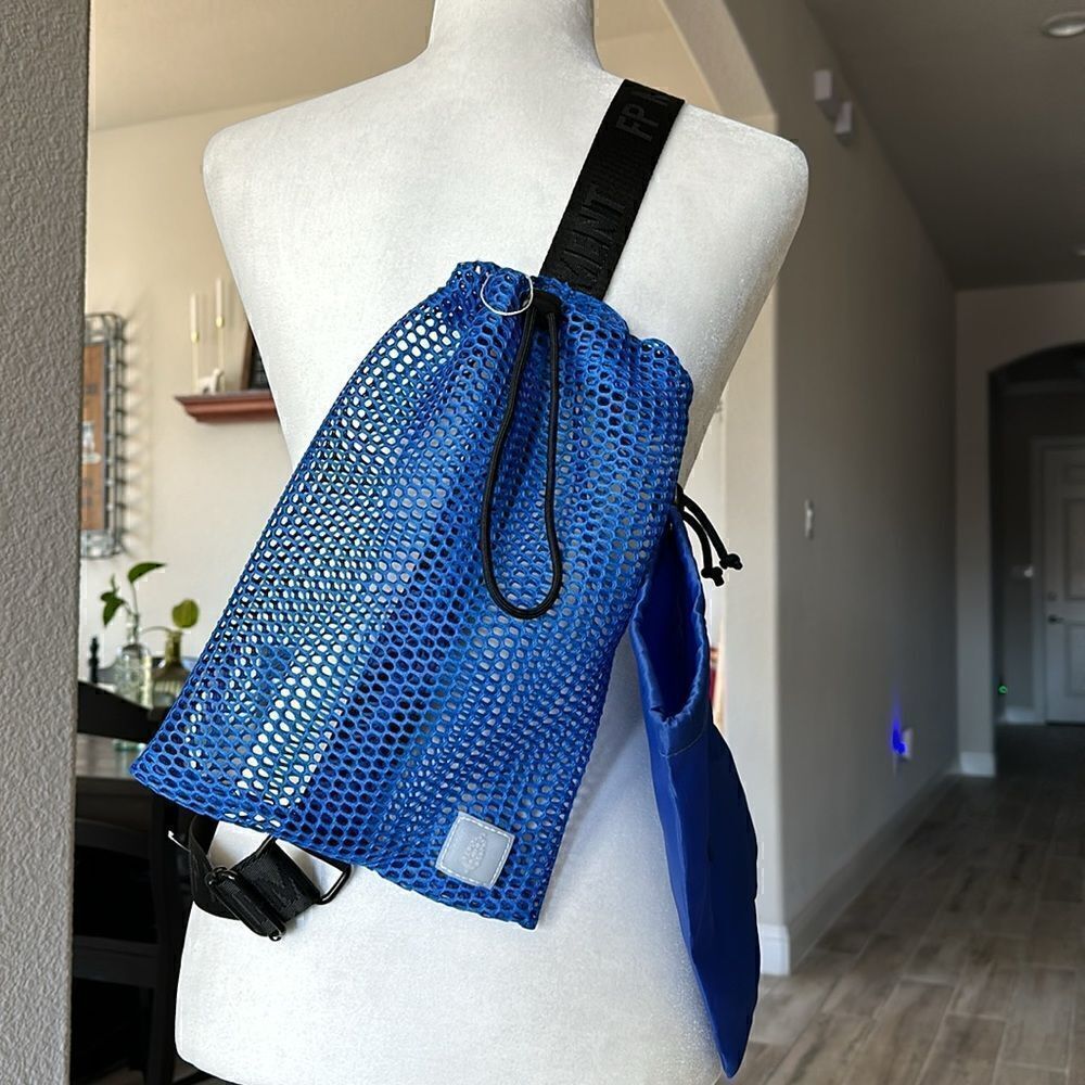 NWOT Free People Mesh Sling Royal Blue Double Bag Thick Band Crossbody Pouch - Picture 9 of 10